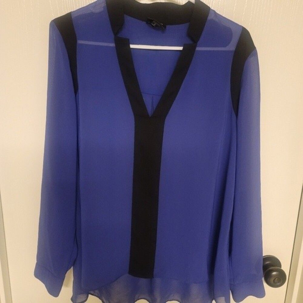 ~ Womens blue and black see through thin long sleeve dress shirt - size L